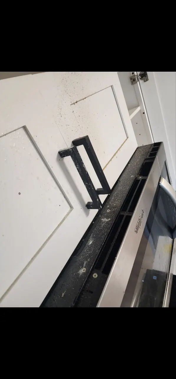 Before: range hood and cabinet fronts degreasing
